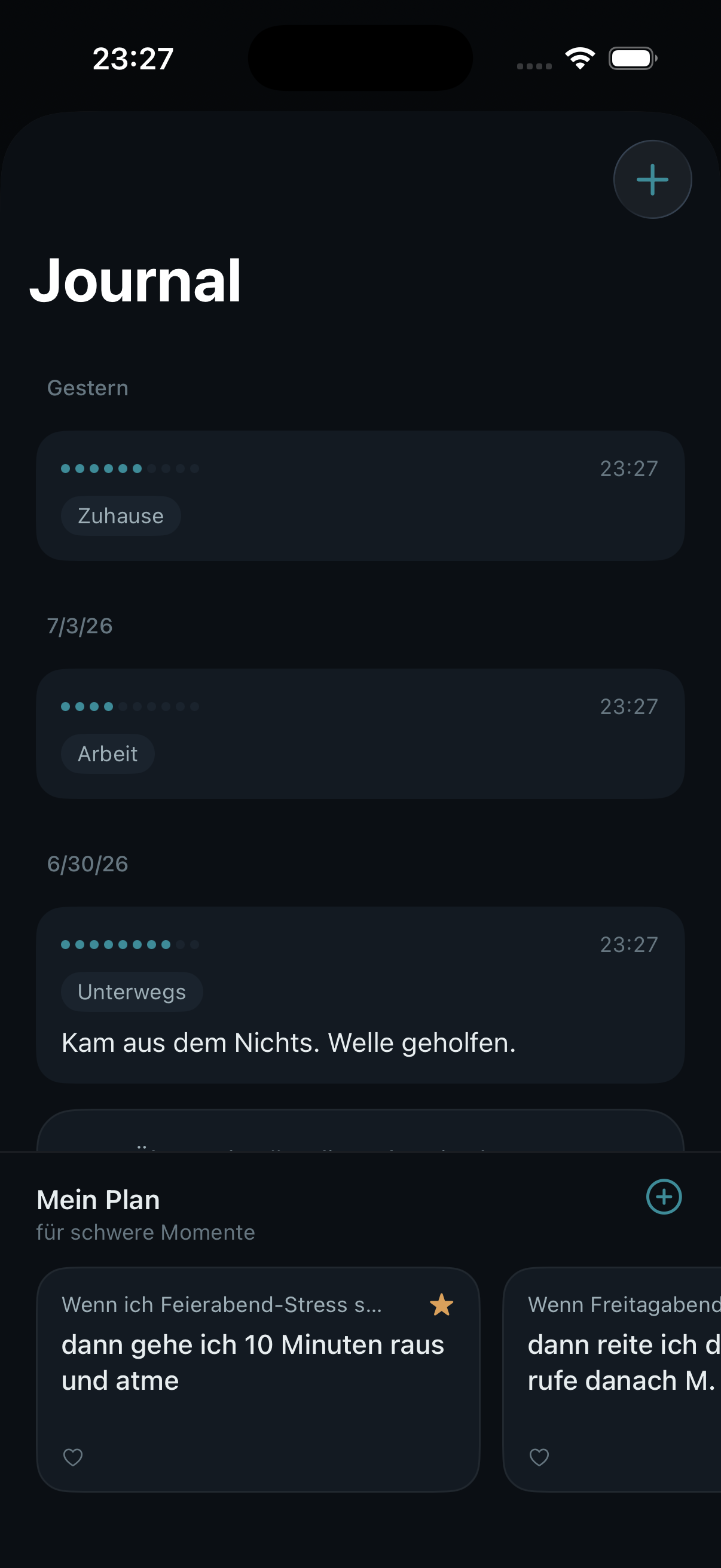 Journal und Mein Plan für schwere Momente